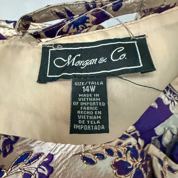 Morgan&Co Plus Size Floral Party Dress 14W Metallic Brocade Fit Flare Sleeveless - Picture 4 of 4